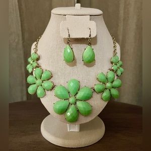 Seafoam Green Flower Earrings & Necklace Set
